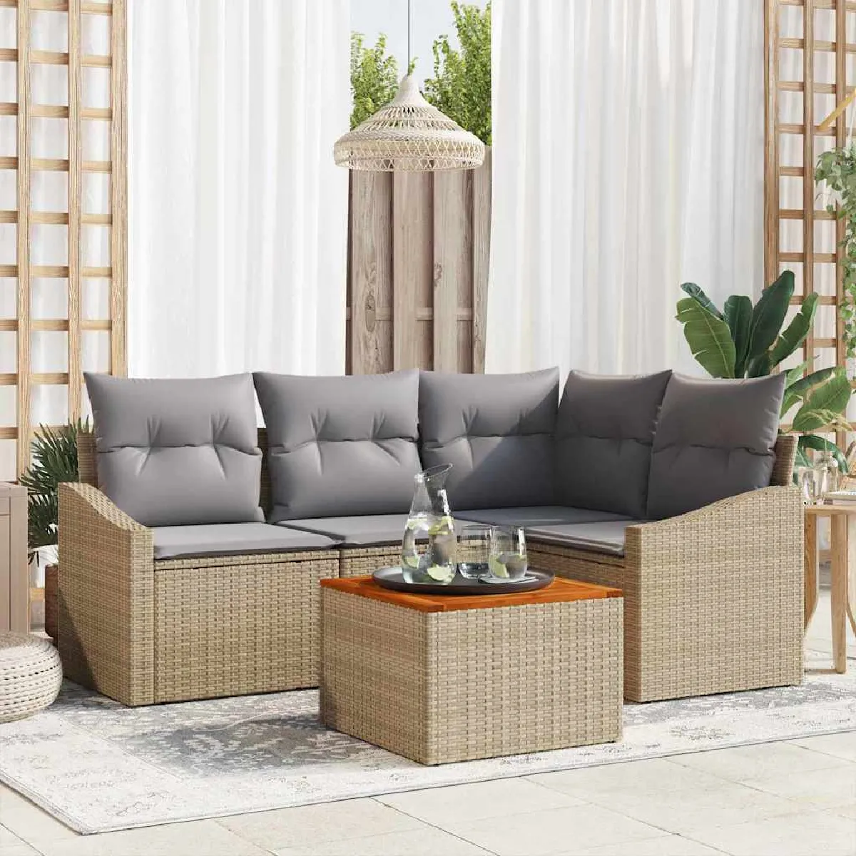 vidaXL Ensemble de canapé de jardin avec coussin 5 pcs et - vue 9