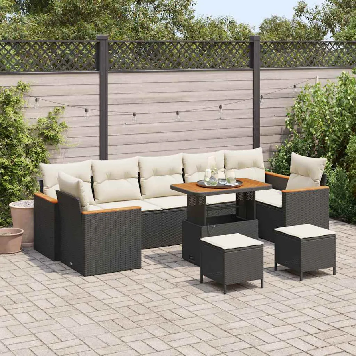 vidaXL Ensemble de canapé de jardin 10 pcs Noir Poly rotin