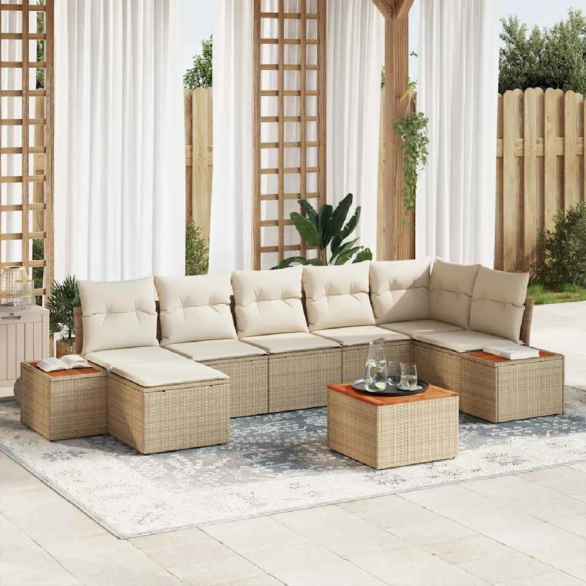 vidaXL Ensemble de canapé de jardin 8 pcs et Crème Poly Rattan - vue 3