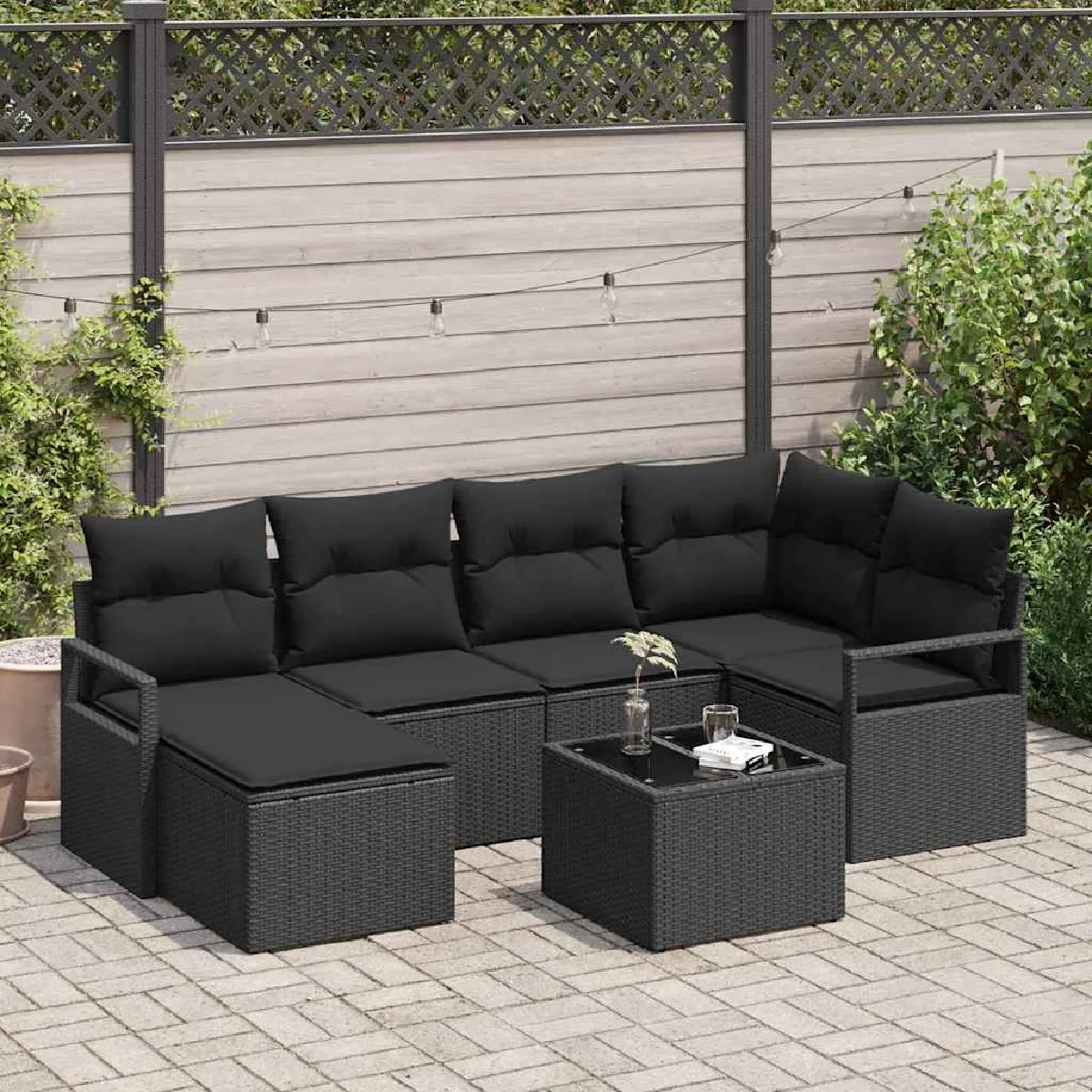 vidaXL Ensemble de canapé de jardin avec coussin 7 pcs Noir