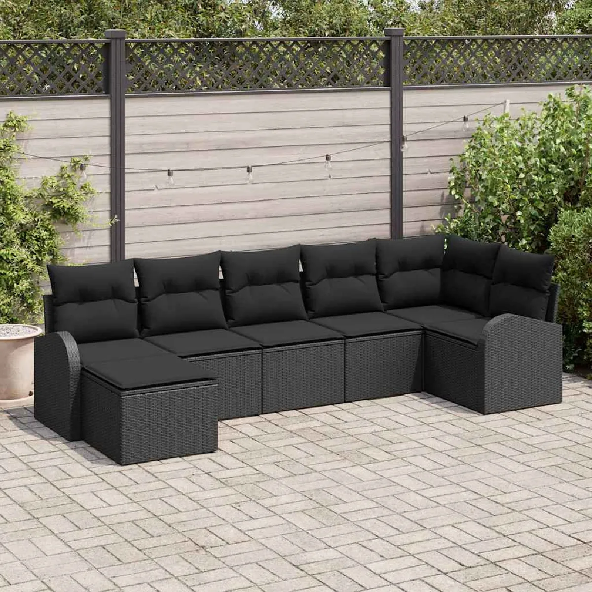 vidaXL Ensemble de canapé de jardin avec coussin 7 pcs Noir Poly rotin
