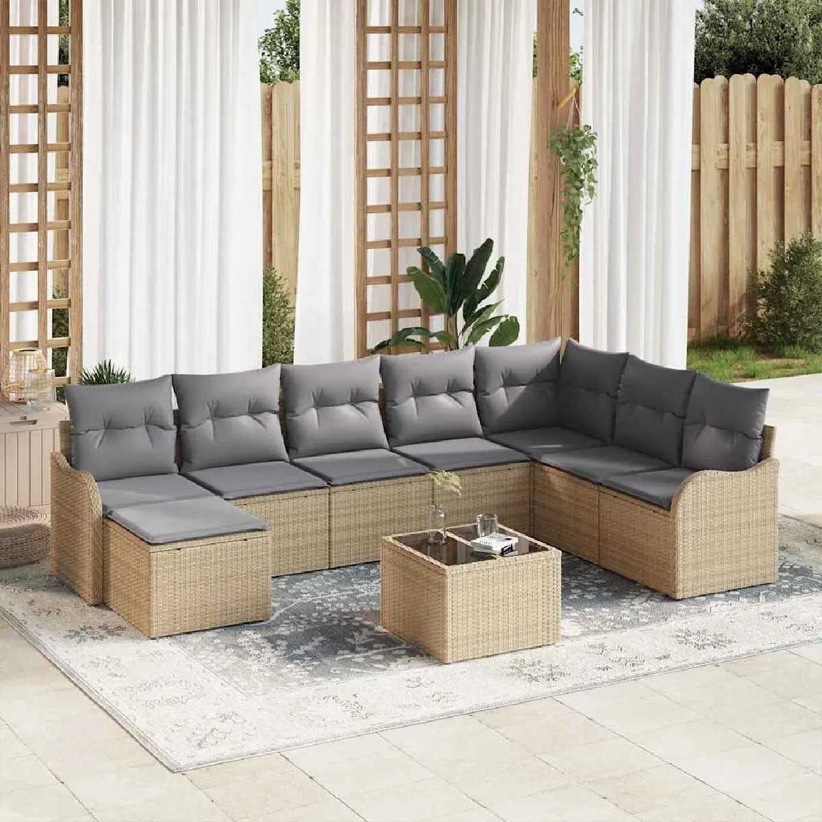 Vidaxl Beige/Gris/Clair Ensemble De Canapé De Jardin 9 Pc Et Polyrotin