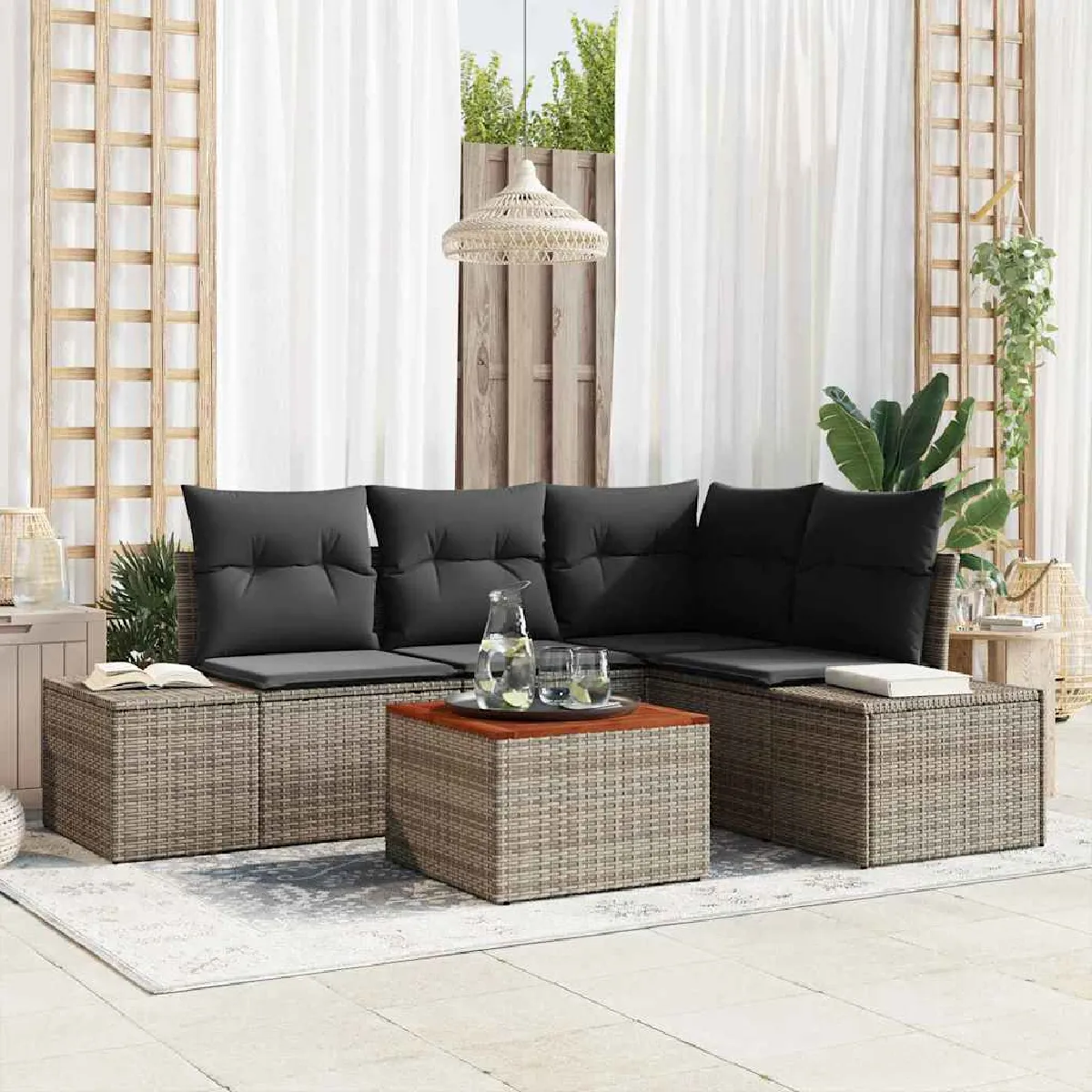 Vidaxl Gris Ensemble De Canapé De Jardin Avec Stockage 5 Pcs Polyrotin