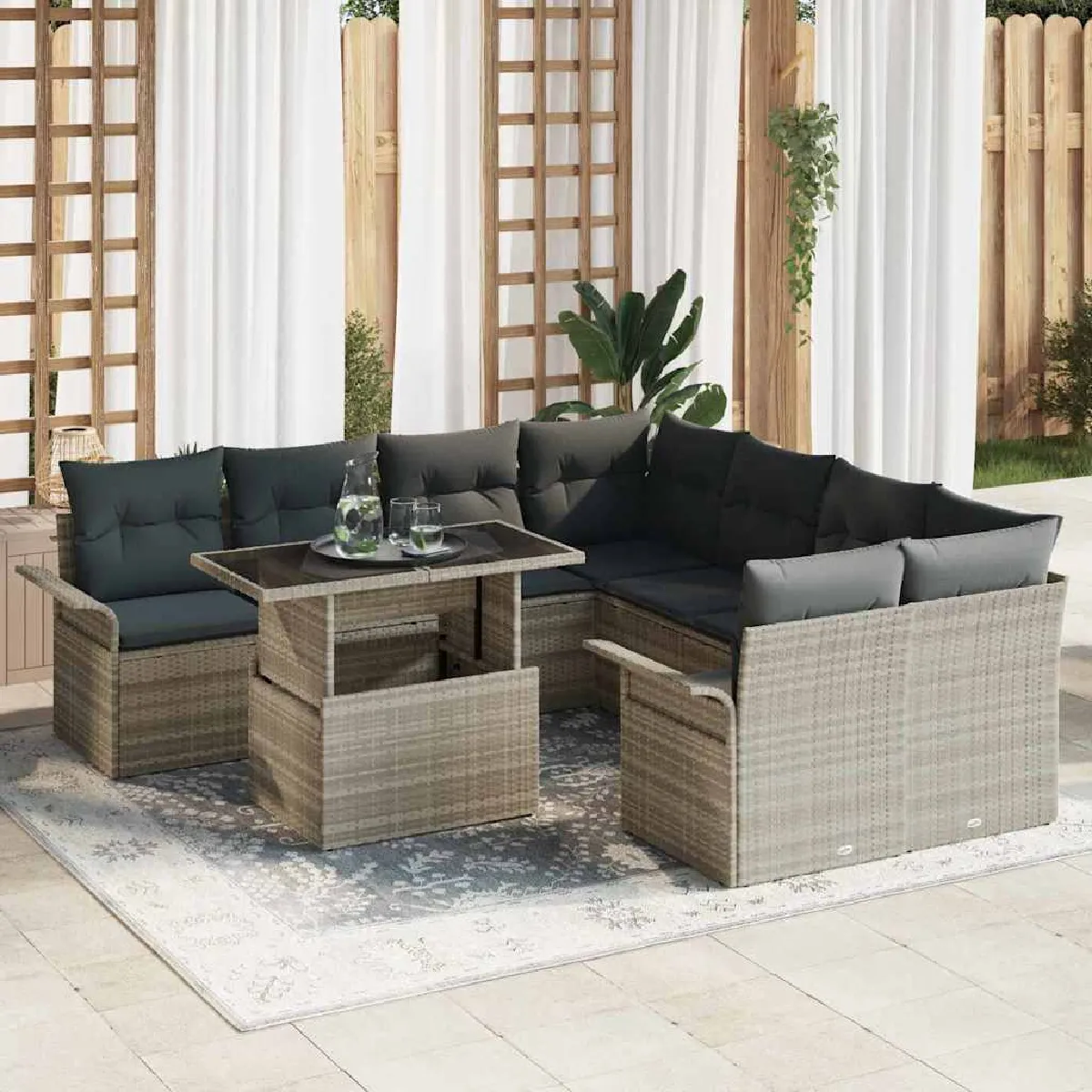 vidaXL Ensemble de canapé de jardin 9 pcs Gris clair Poly Rattan