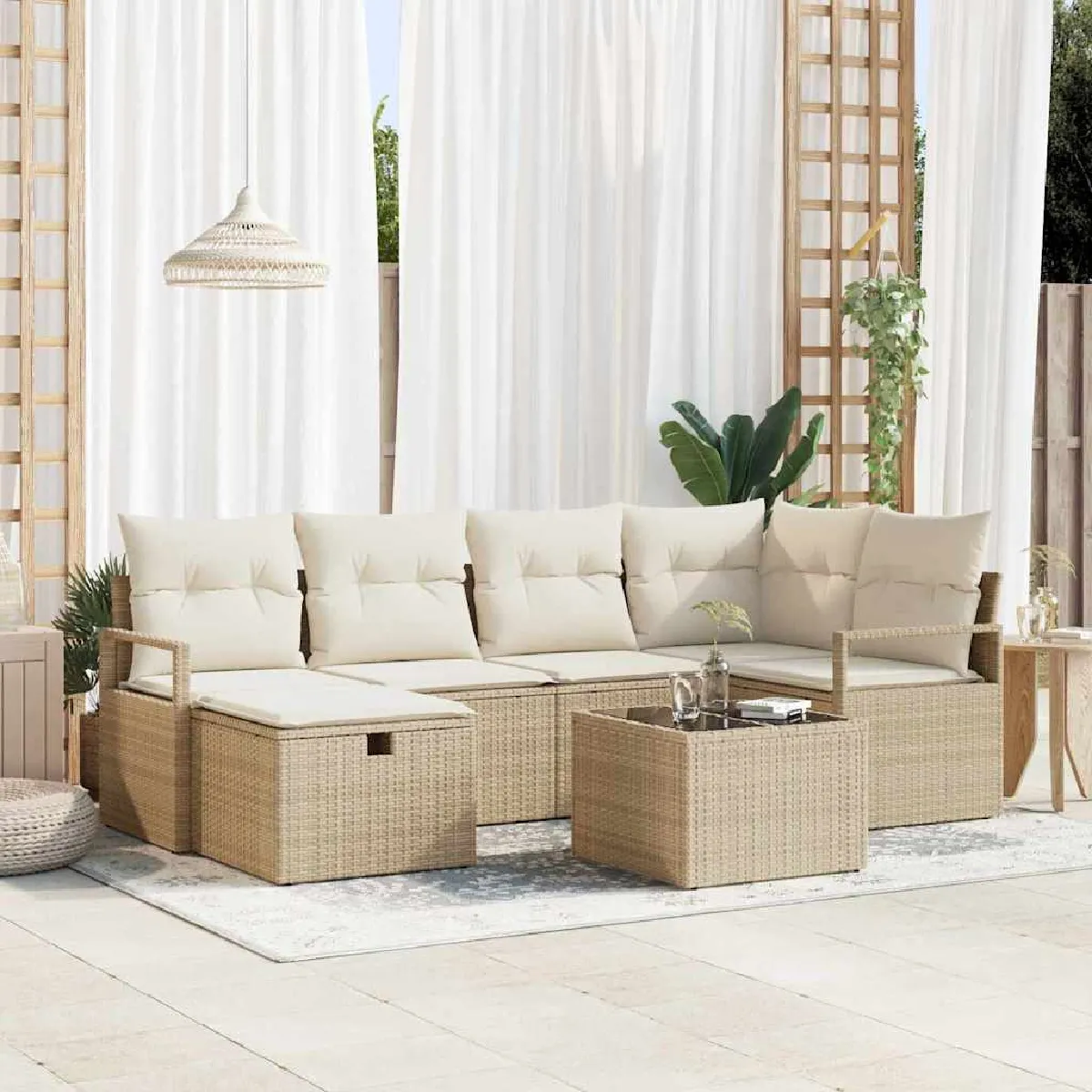 Vidaxl Beige Ensemble De Canapé De Jardin 7 Pcs Poly Rotin