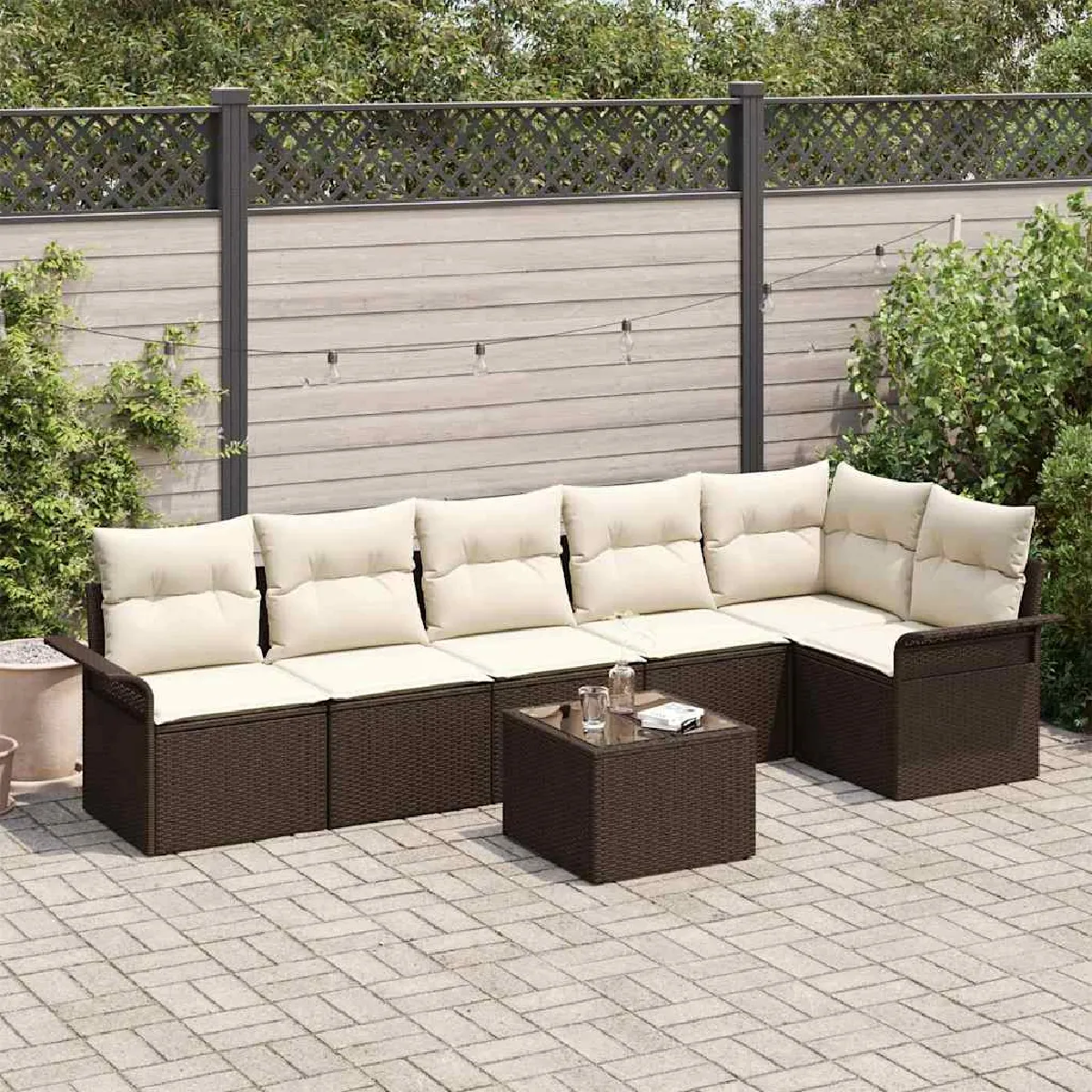 vidaXL Ensemble de canapé de jardin 7 pcs Marron polyrotin