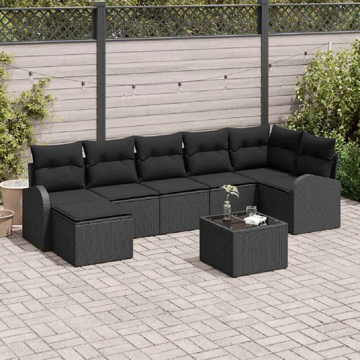 vidaXL Ensemble de canapé de jardin avec coussin 8 pcs Noir Poly rotin