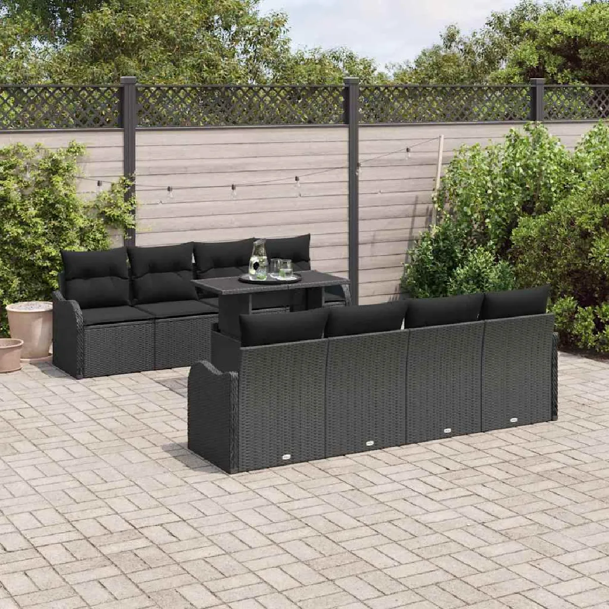 Vidaxl Noir Ensemble De Canapé De Jardin Avec Coussin 7 Pcs Polyrotin