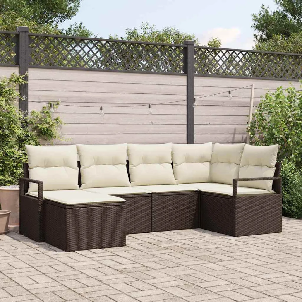 vidaXL Ensemble de canapé de jardin avec coussin 6 pcs Marron et Crème
