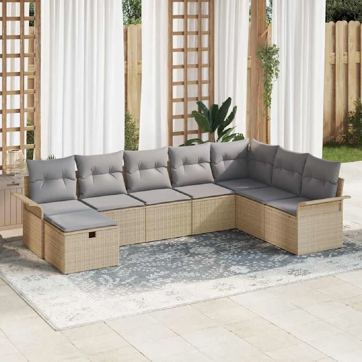 vidaXL Ensemble de canapé de jardin 8 pcs Beige et Gris clair