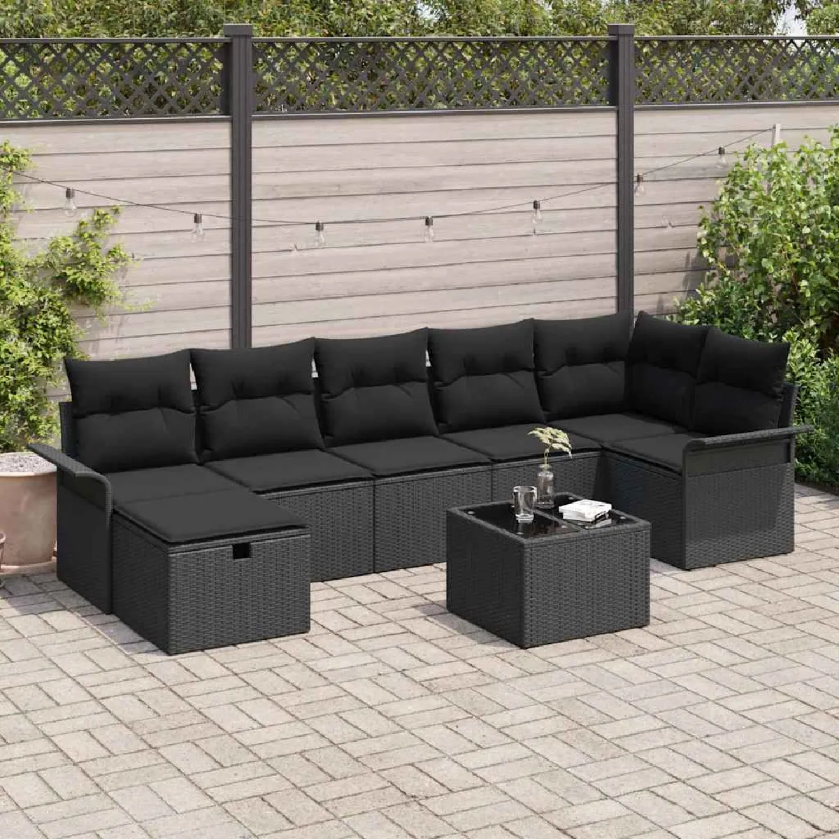 vidaXL Ensemble de canapé de jardin avec coussin 8 pcs Noir Poly rotin
