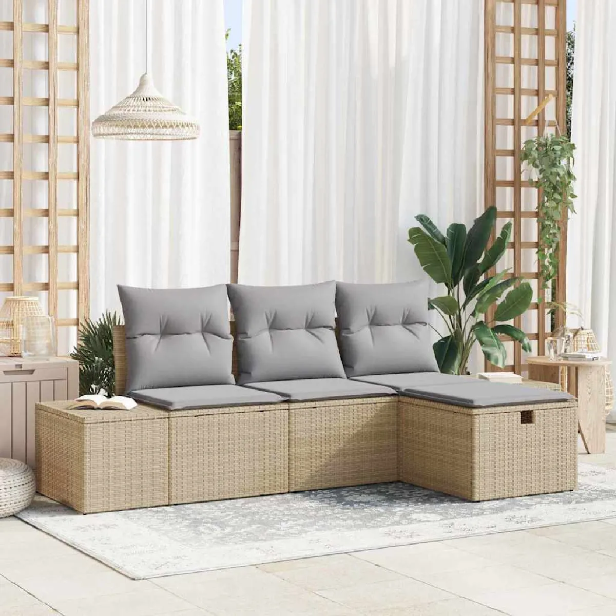 vidaXL Ensemble de canapé de jardin 4 pcs Poly rotin - vue 9