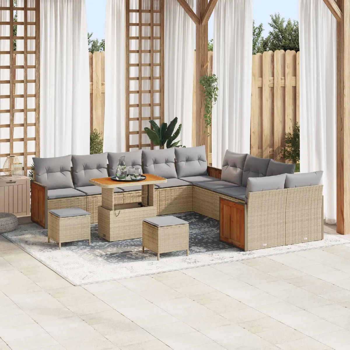 vidaXL Ensemble de canapé de jardin 13 pcs Beige et Gris clair