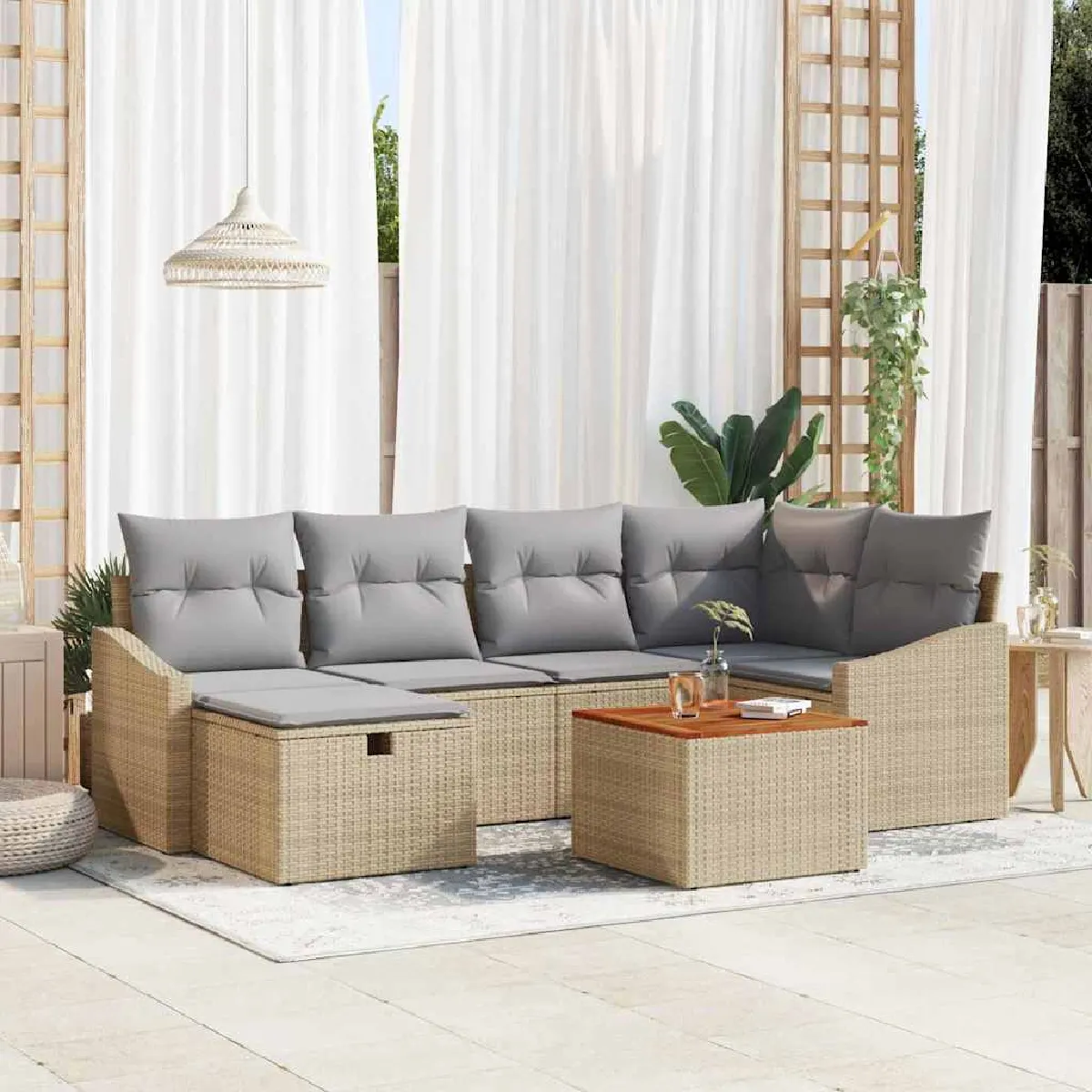 vidaXL - Salon de jardin modulable - 7 pièces - Beige - Image 3