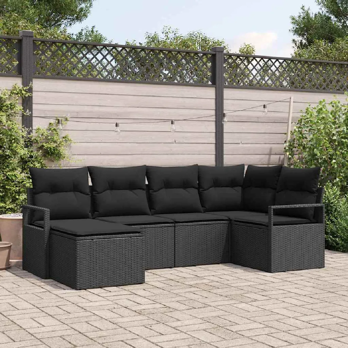 Vidaxl Noir Ensemble De Canapés Avec Coussin 6 Pcs Polyrotin