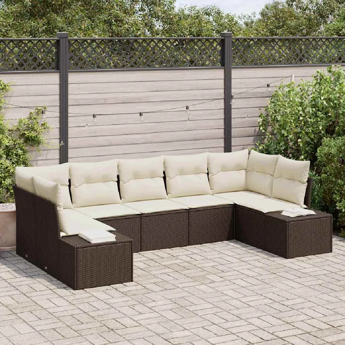vidaXL Ensemble de canapé de jardin 7 pcs et crème Poly rotin - vue 3
