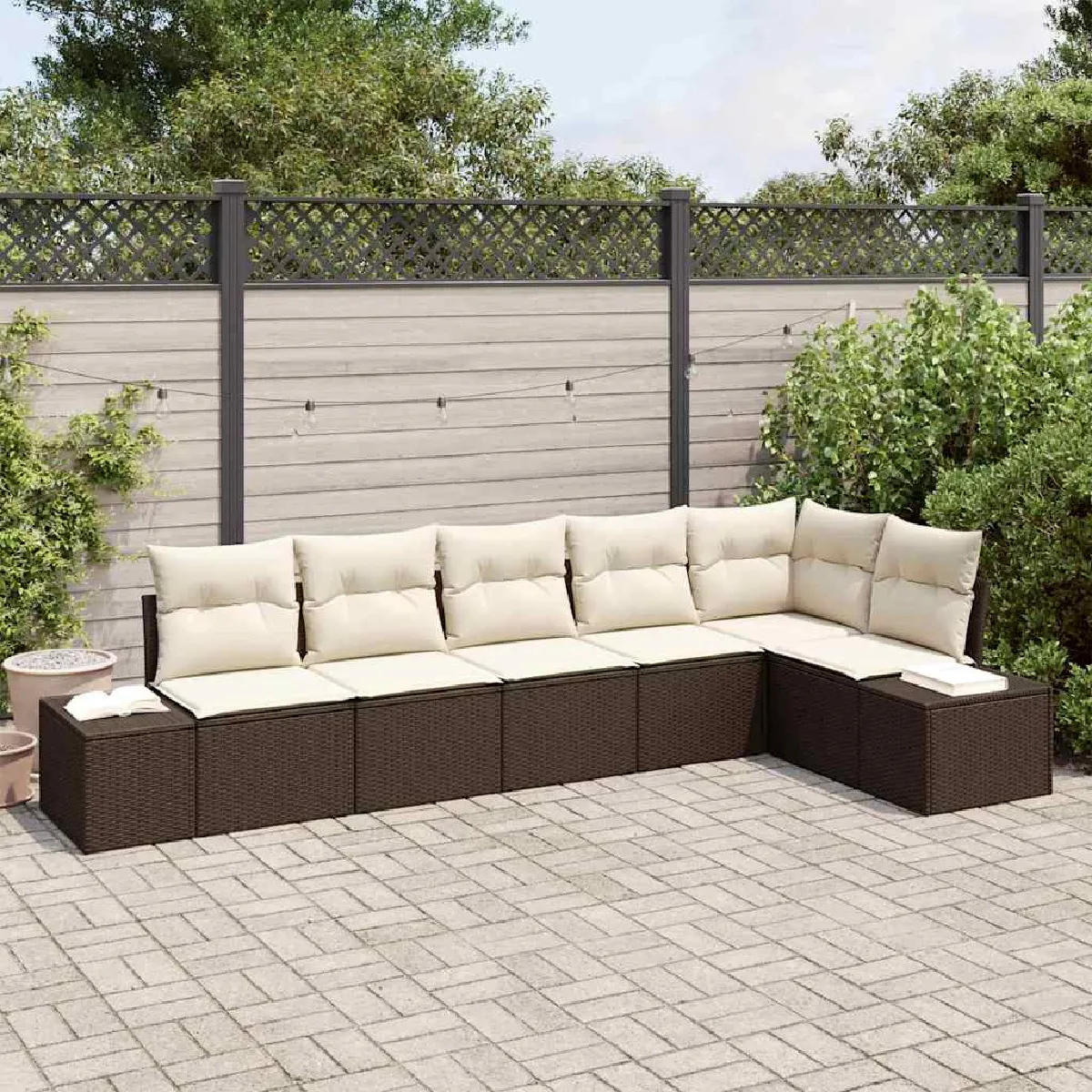 vidaXL Ensemble de canapé de jardin 6 pcs Marron et Crème polyrotin