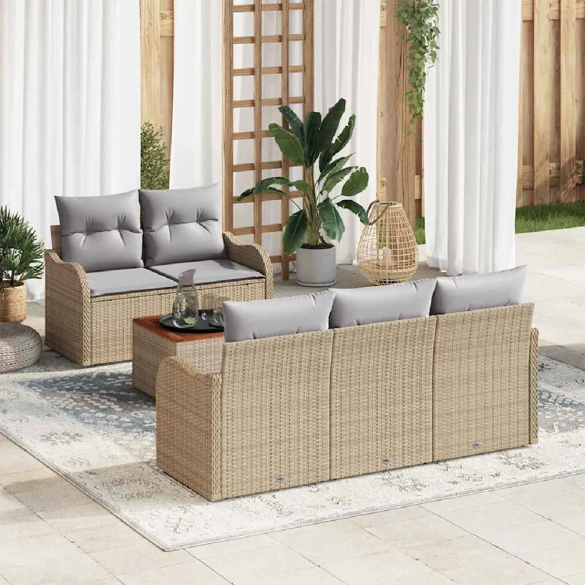 vidaXL Ensemble de canapé de jardin 6 pcs Beige et Gris clair
