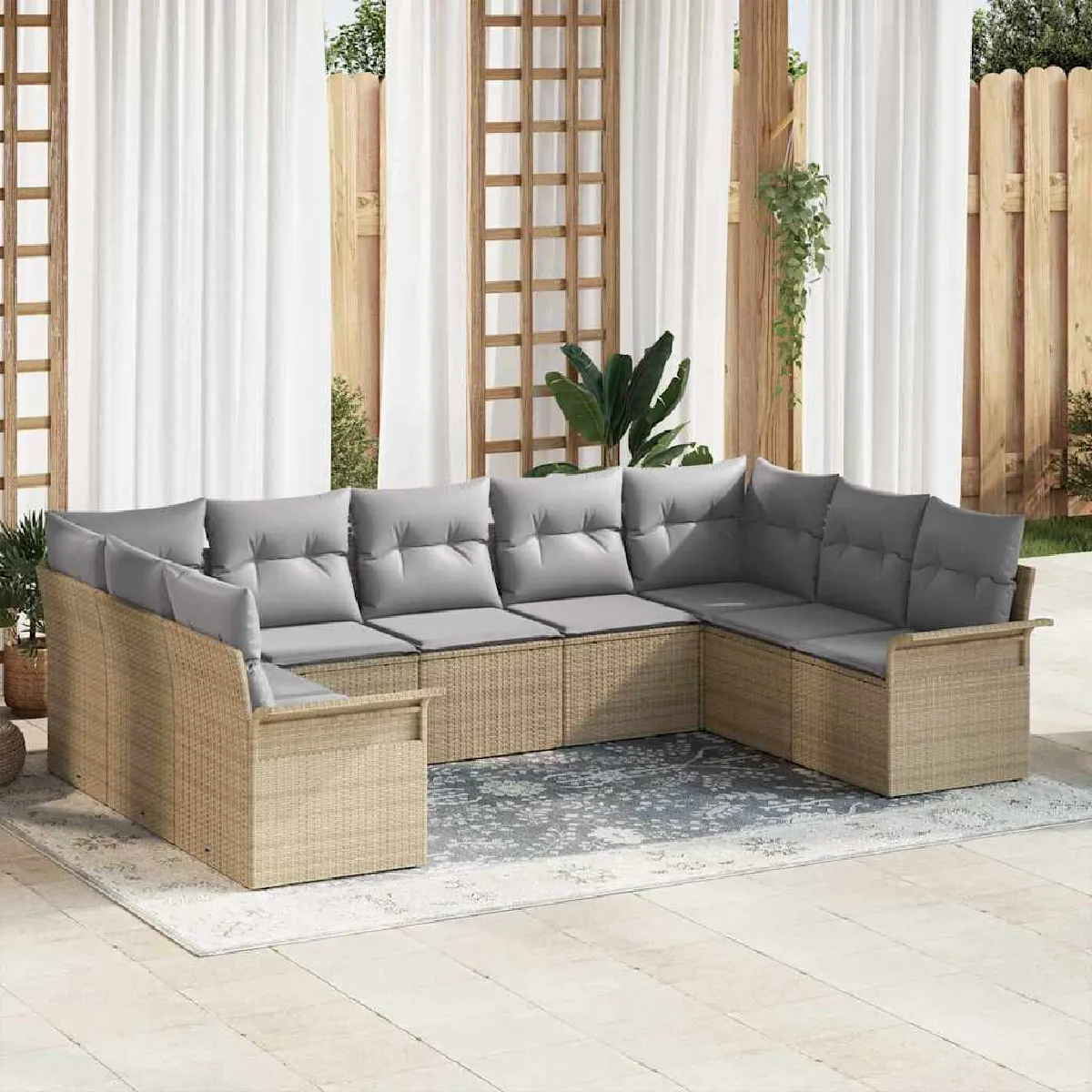 Non Communiqué Beige Ensemble De Canapés De Jardin 9 Pièces Avec Coussins Rattan Poly - Image 3