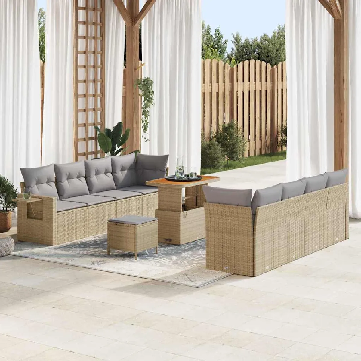 vidaXL Ensemble de canapé de jardin 11 pcs Beige Poly rotin