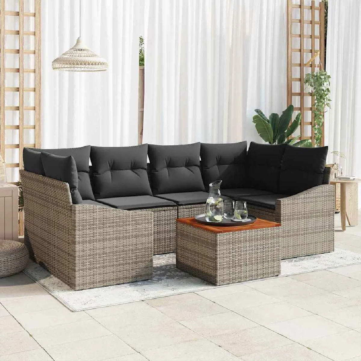 vidaXL - Salon de jardin - 7 pièces - Gris - Image 3