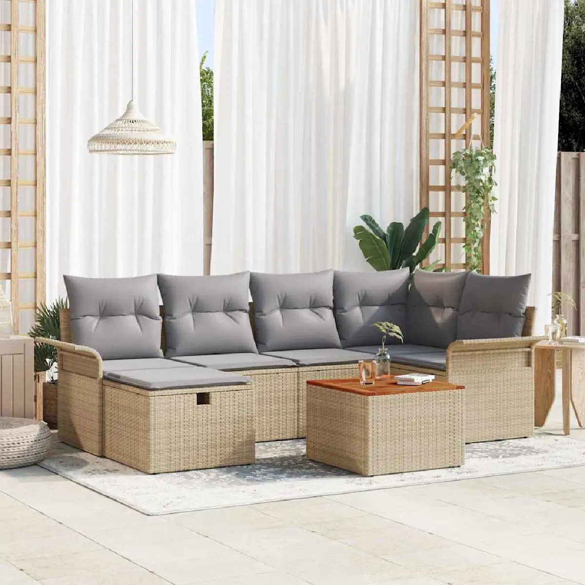 Non Communiqué Beige Salon De Jardin Vidaxl Polyethylene 7 Pieces 6 Personnes - Image 3