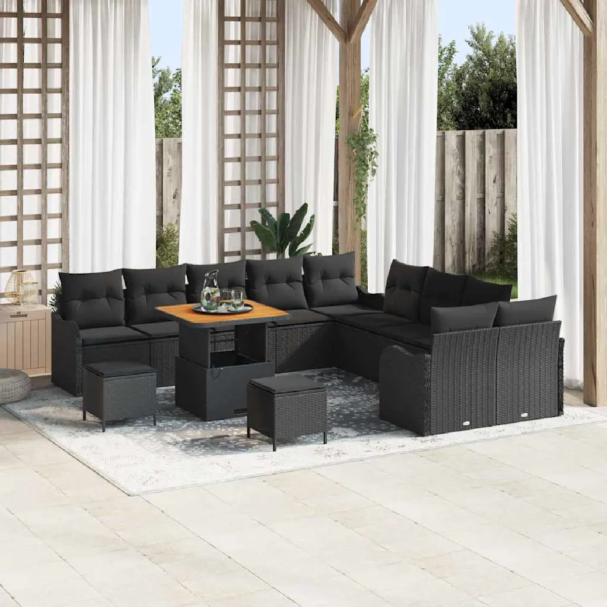 vidaXL Ensemble de canapé de jardin avec coussin 13 pcs Noir