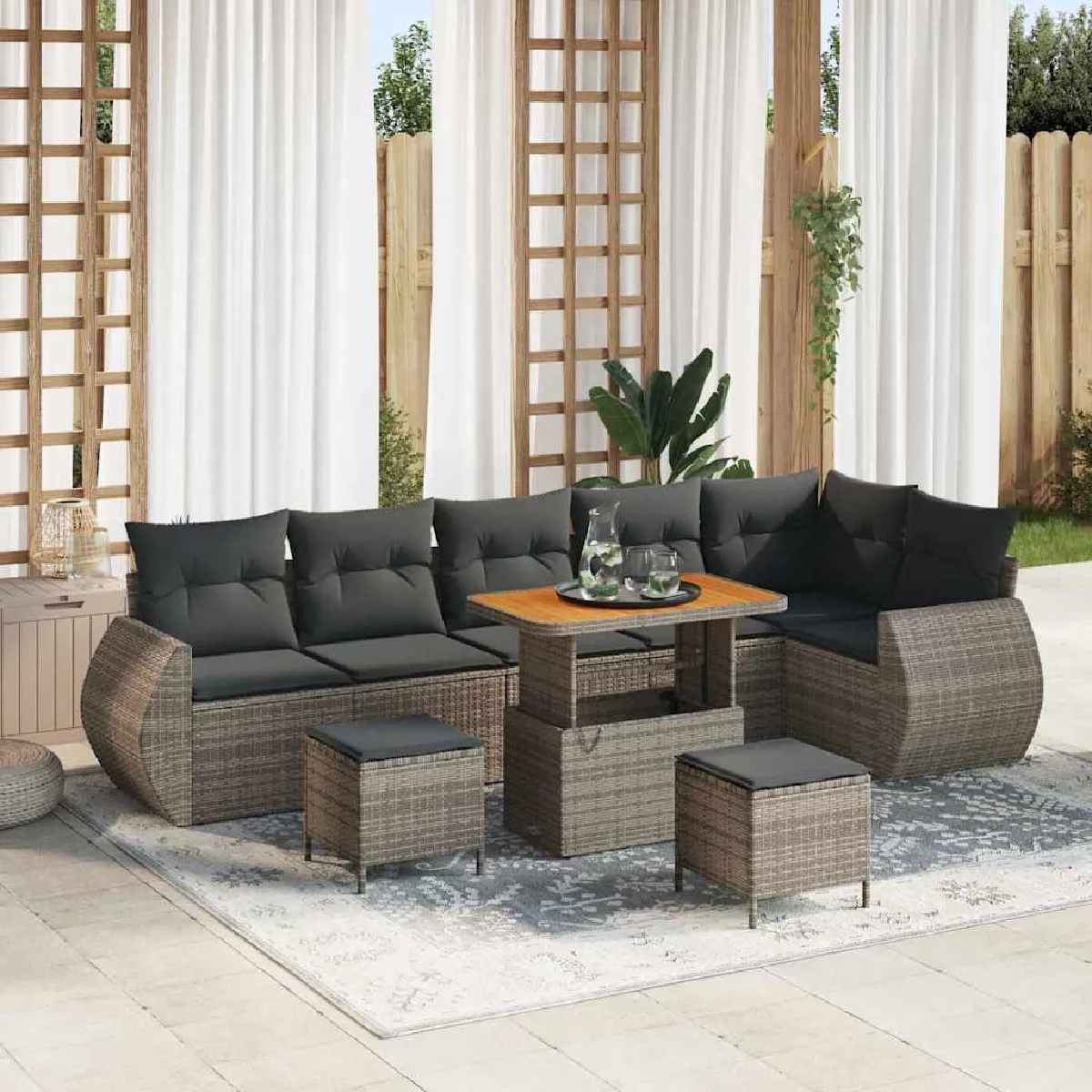 vidaXL Ensemble de canapé de jardin 9 pcs Gris Poly Rattan
