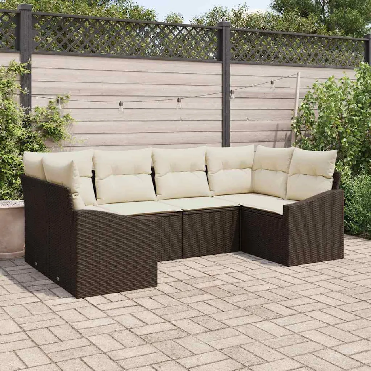 vidaXL Ensemble de canapé de jardin 6 pcs Marron et Crème polyrotin