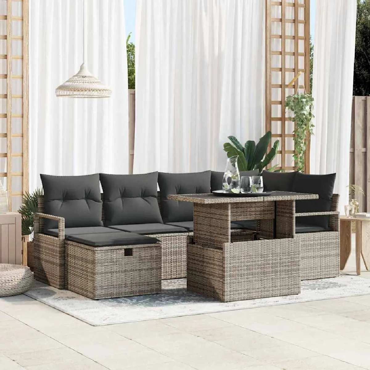 VIDAXL - Salon de jardin - 7 Pièces - Gris - Image 3