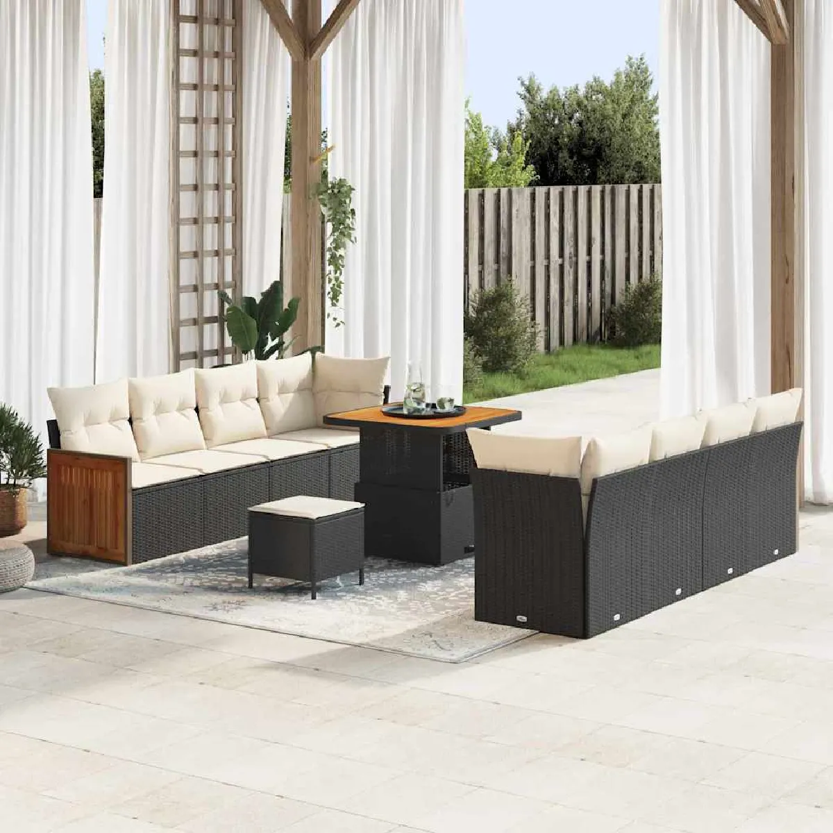 vidaXL Ensemble de canapé de jardin 12 pcs et crème polyrotin - vue 5