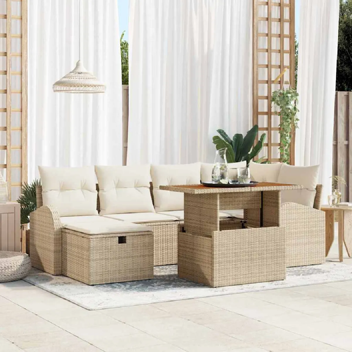 Vidaxl Beige Ensemble De Canapé De Jardin Avec Coussin 7 Pcs Polyrotin