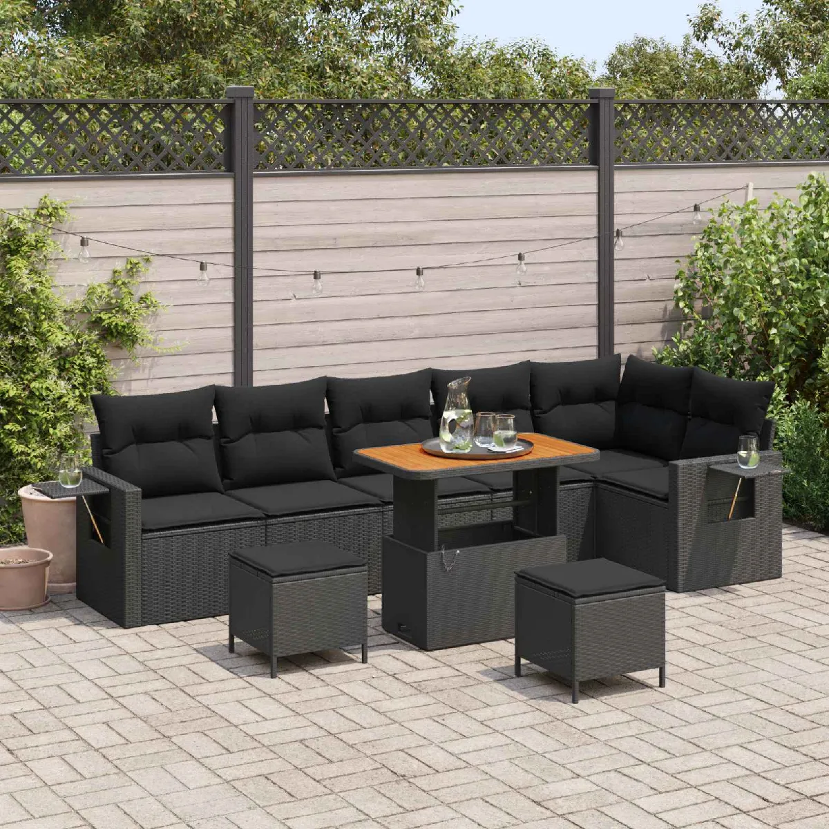 vidaXL Ensemble de canapé de jardin 9 pcs Noir polyrotin
