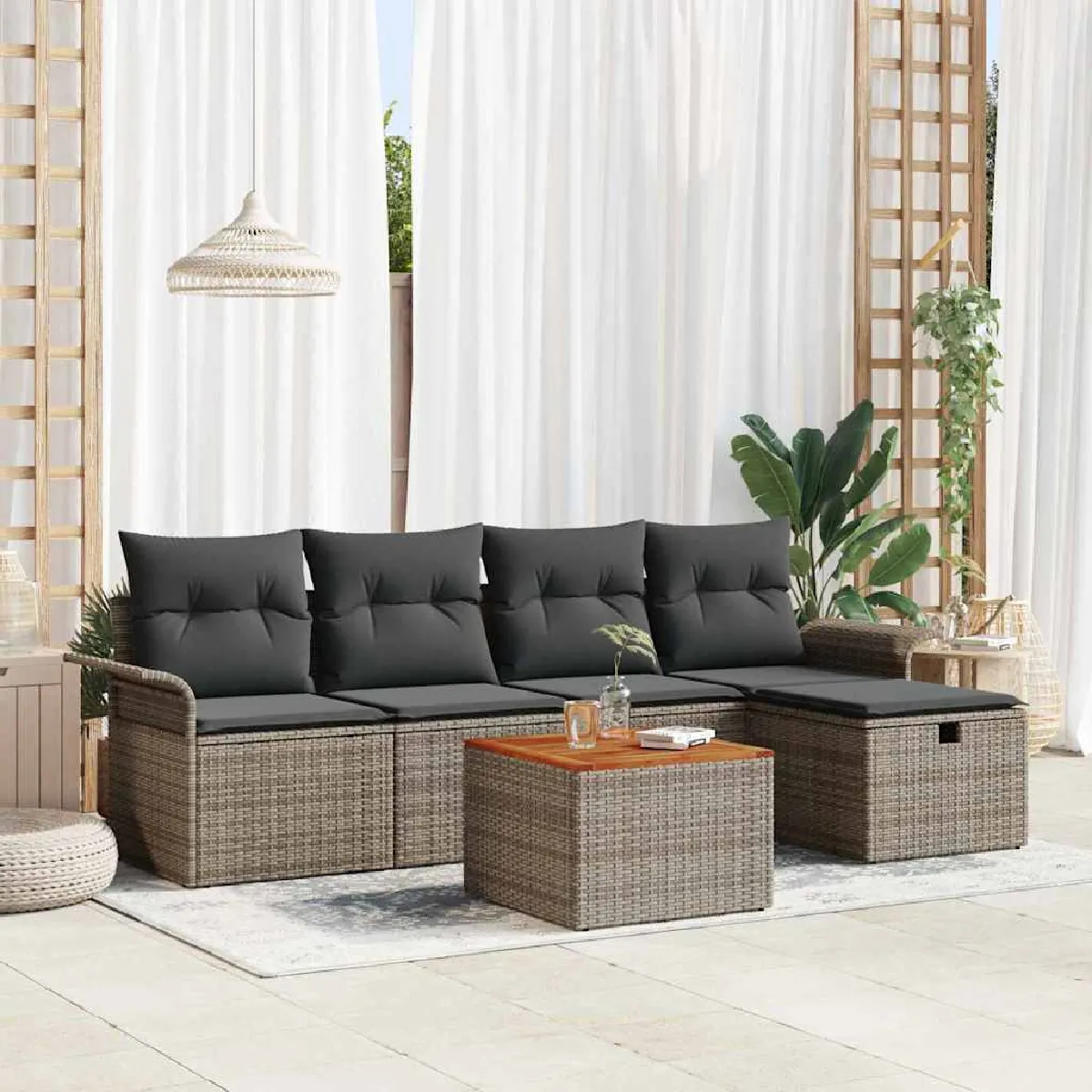 Non Communiqué Gris Vidaxl Ensemble De Canapé De Jardin 6 Pièces Avec Coussins En Rotin Synthétique 3360779 - Image 3