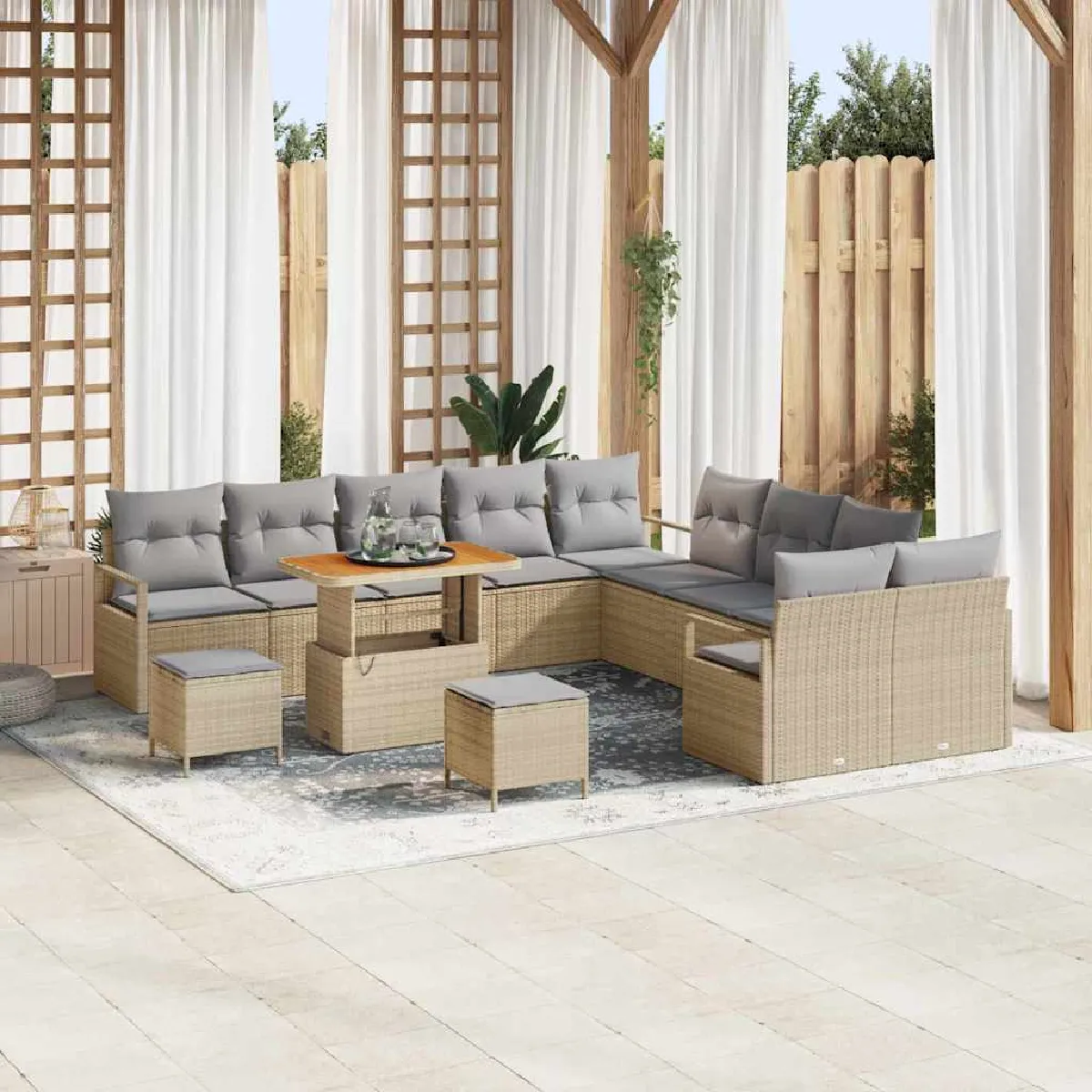 vidaXL Ensemble de canapé de jardin 13 pcs Beige et Gris clair