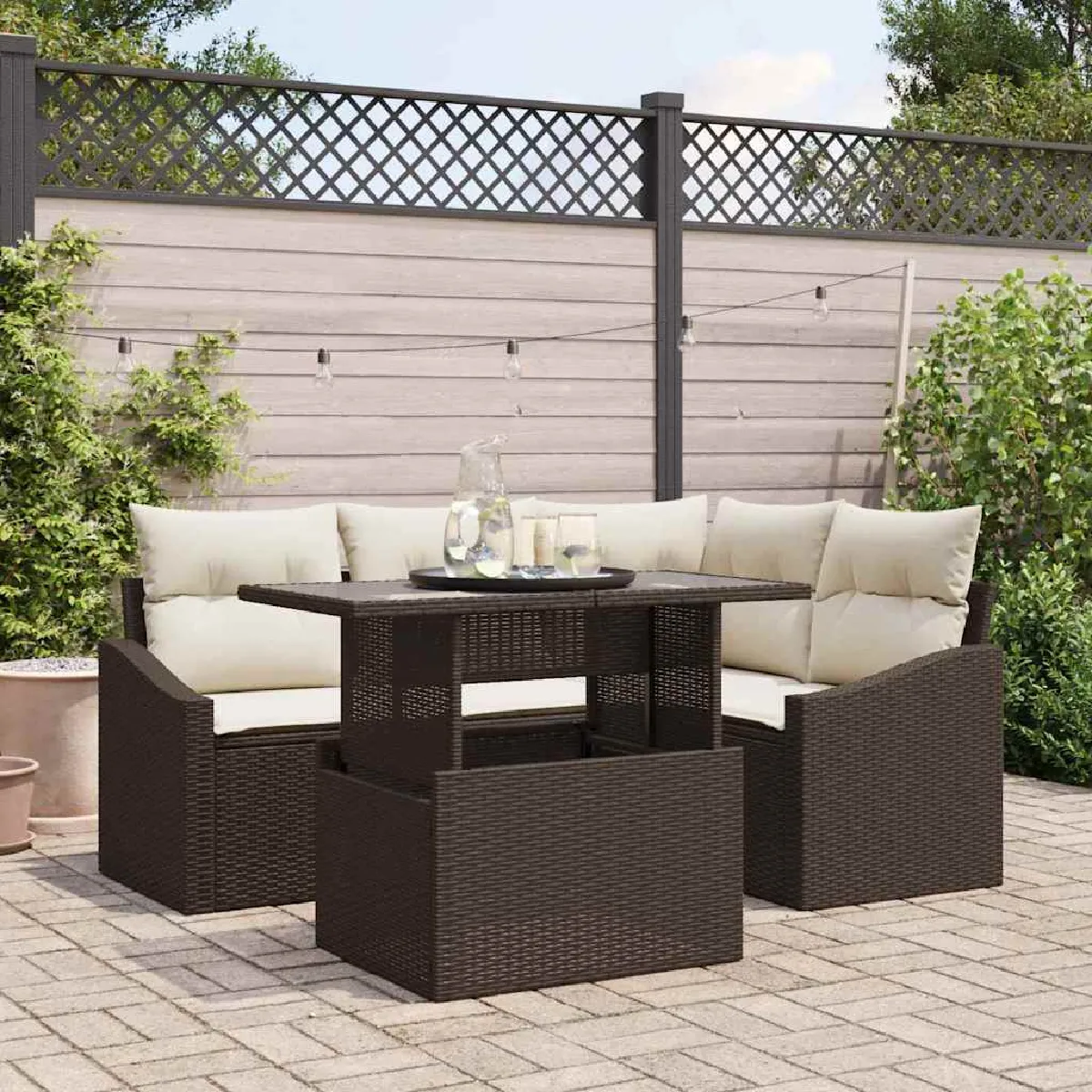 vidaXL Ensemble de canapé de jardin 5 pcs Marron et Crème polyrotin