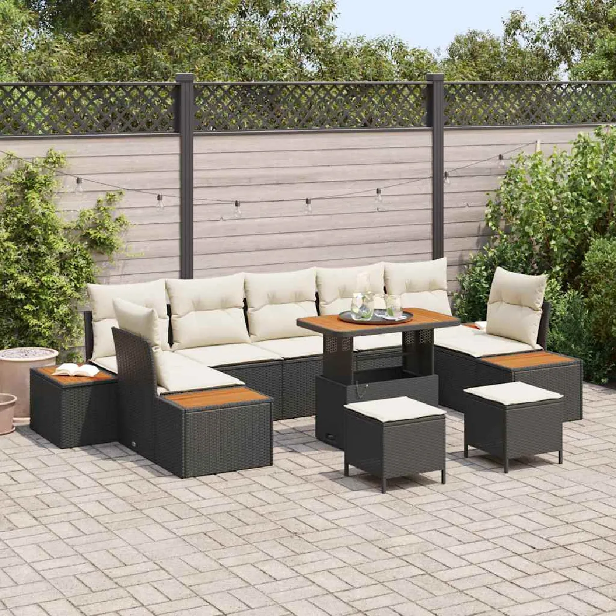 vidaXL Ensemble de canapé de jardin 10 pcs Noir Poly rotin