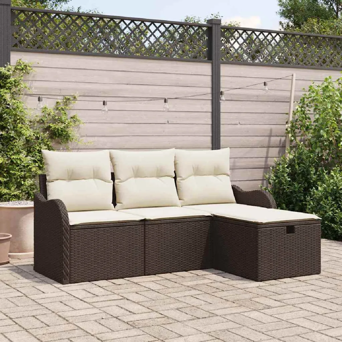 vidaXL Ensemble de canapé de jardin 4 pcs Poly rotin - vue 6