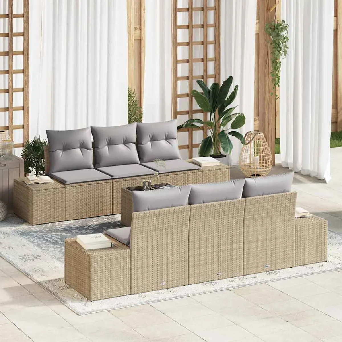 Non Communiqué Beige Ensemble De Canapé De Jardin 7 Pièces Avec Coussins Poly Rattan - Image 3