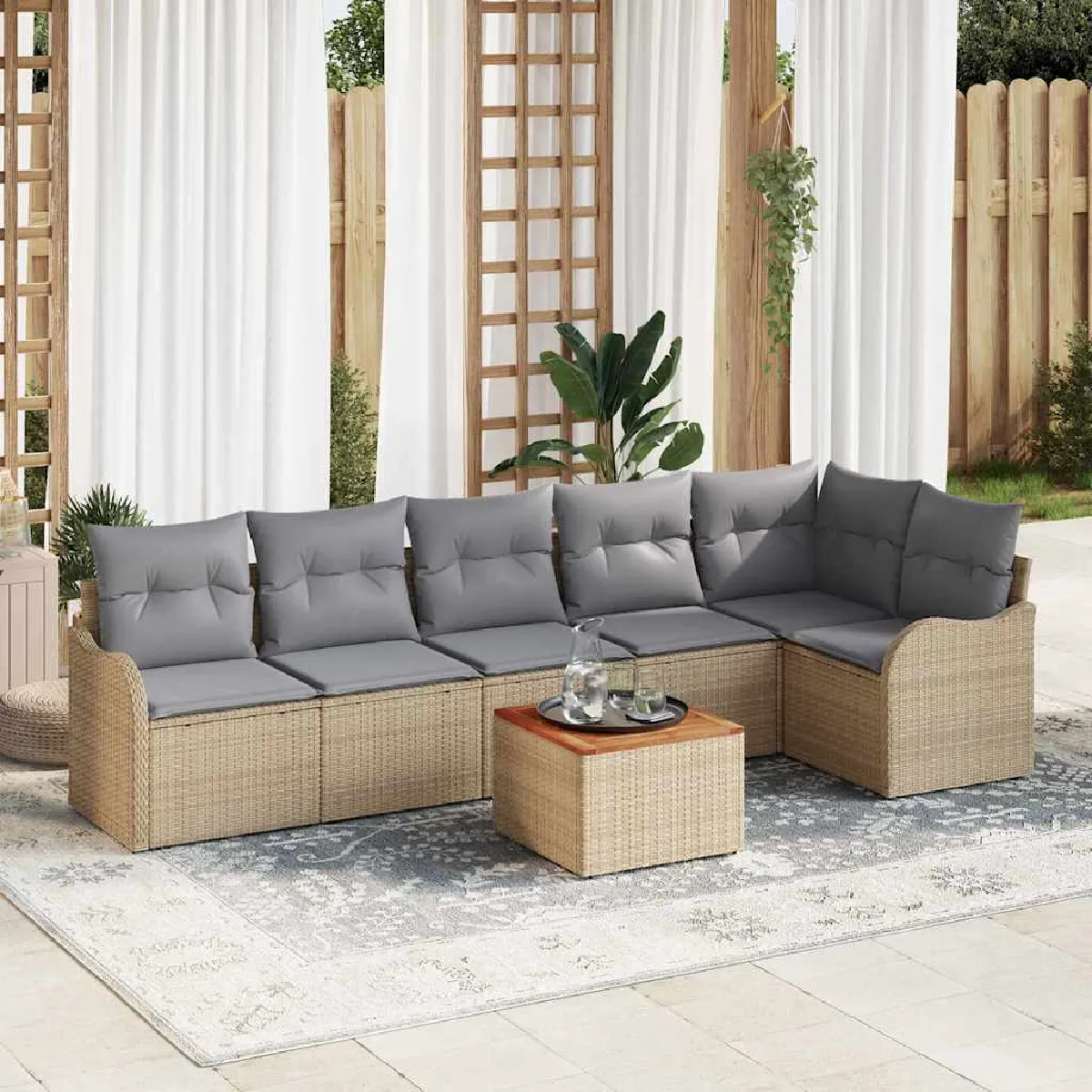 Vidaxl Beige/Gris/Clair Ensemble De Canapé De Jardin 7 Pc Et Polyrotin