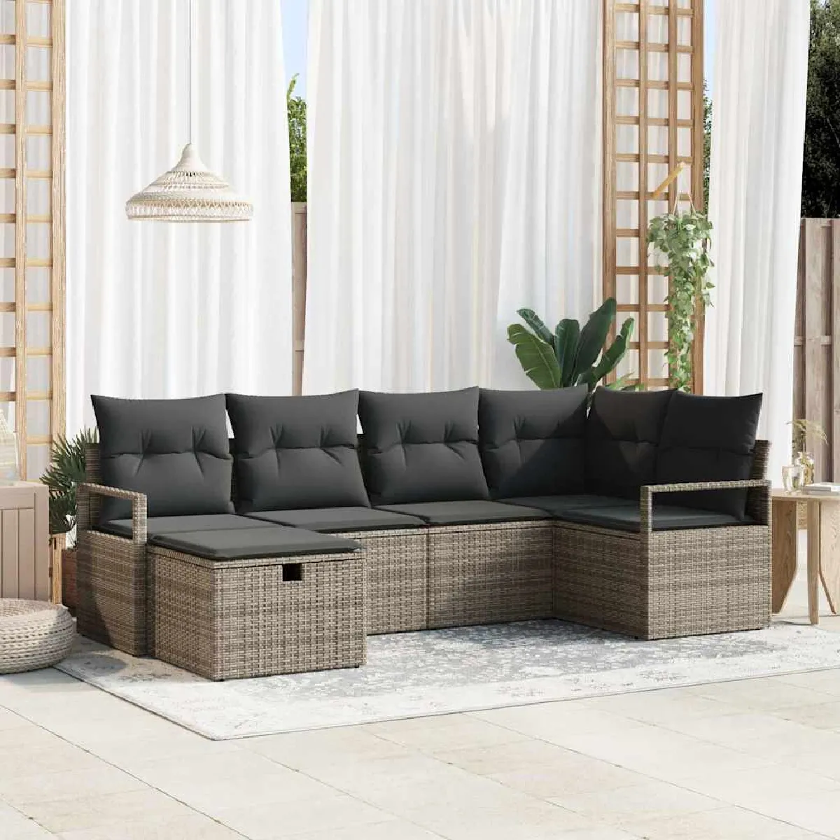 Non Communiqué Gris Ensemble De Canapés De Jardin 6 Pièces Avec Coussins Poly Rattan - Image 3