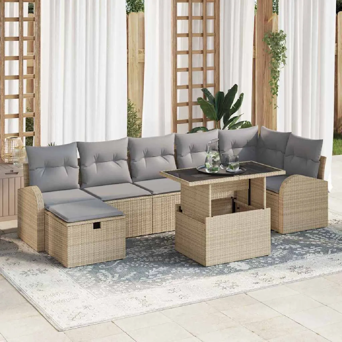 Vidaxl Beige Ensemble De Canapé De Jardin 8 Pcs Poly Rotin