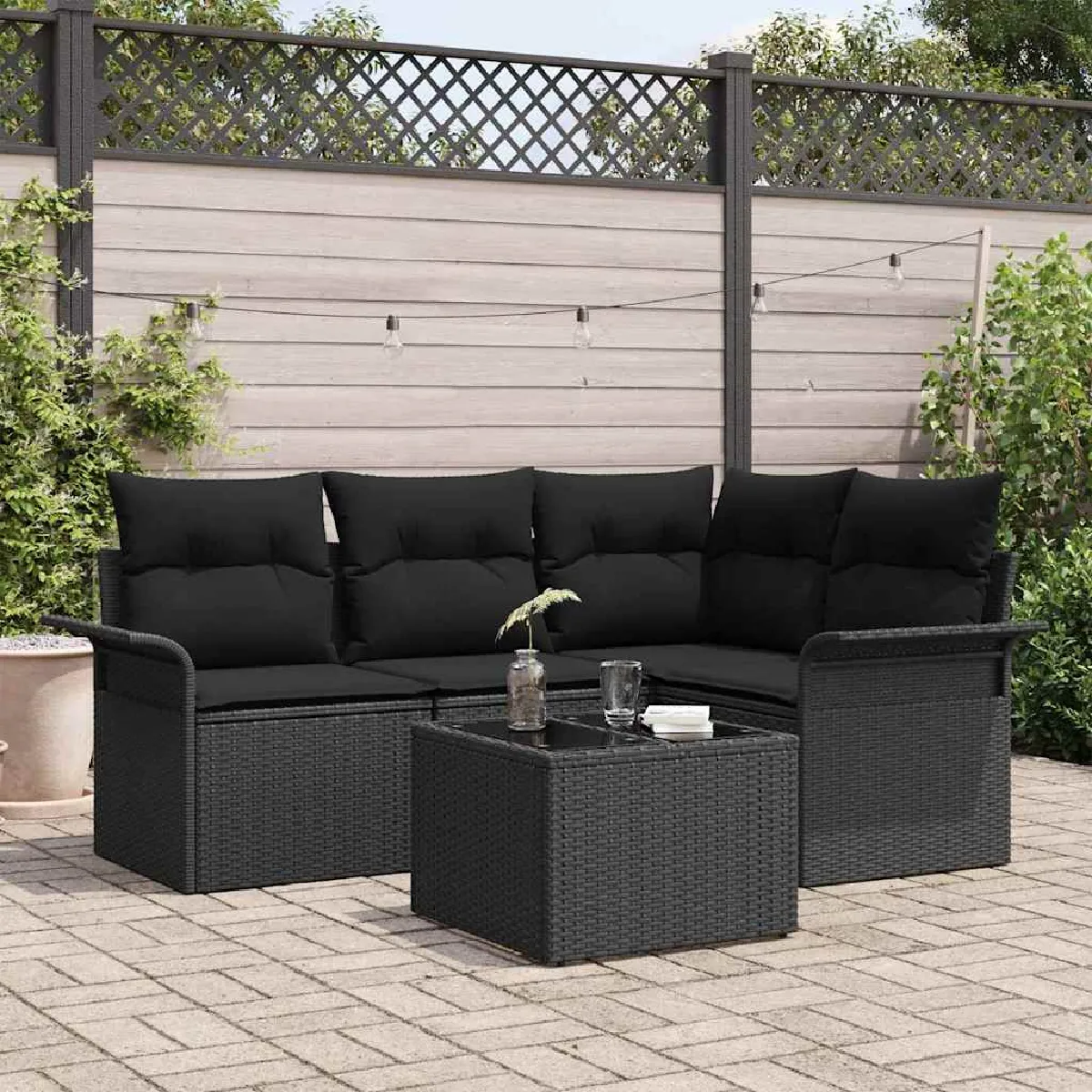 Vidaxl Beige Ensemble De 5 Pièces De Canapés De Jardin Avec Coussins Poly Rattan 3345353 - Image 3