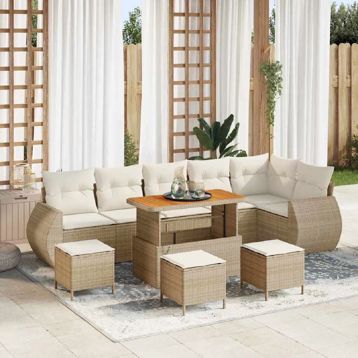 vidaXL Ensemble de canapé de jardin 10 pcs et Crème Poly Rattan - vue 4