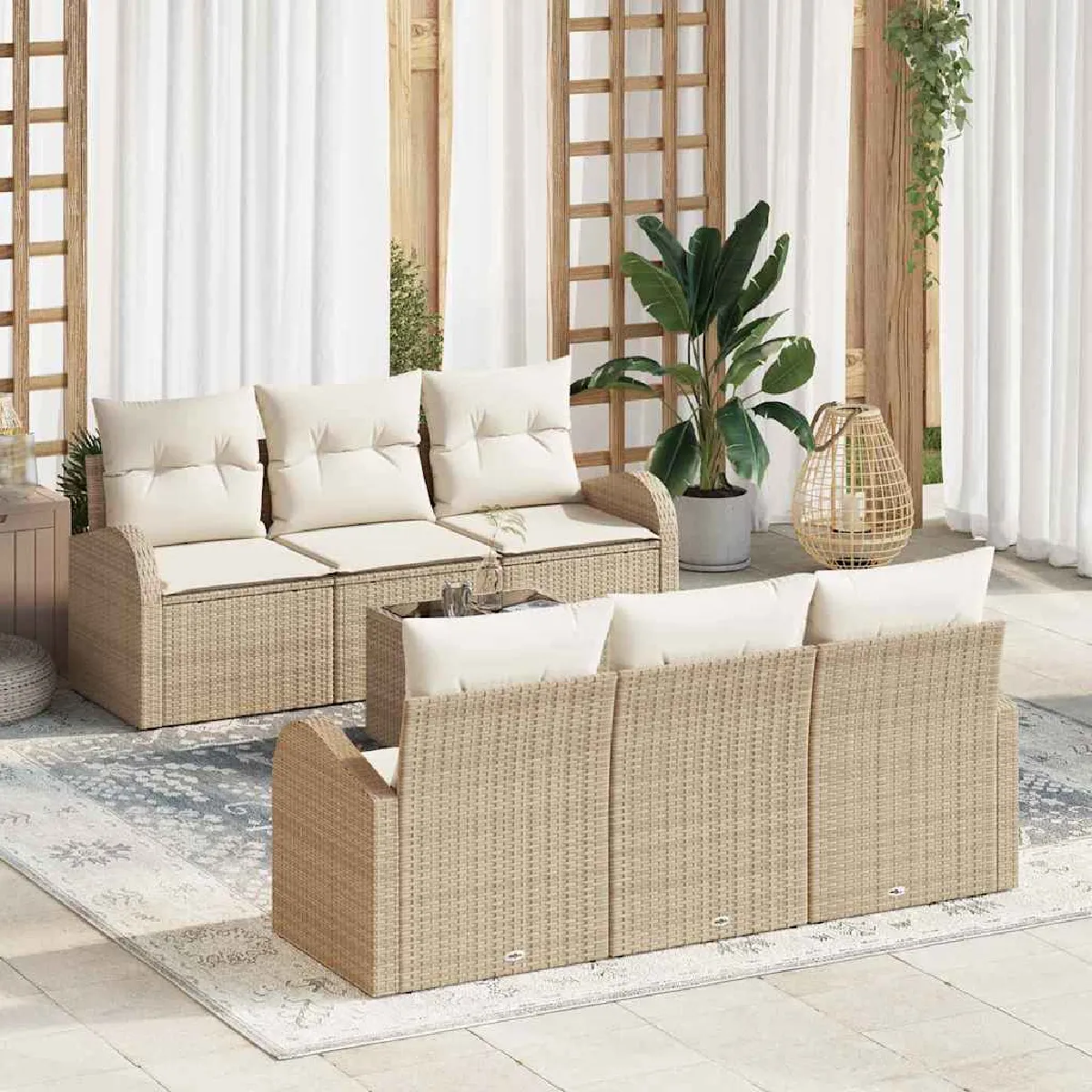 Non Communiqué Beige Vidaxl Set De Canapé De Jardin 7 Pièces Avec Coussins Poly Rotin 3345931 - Image 3