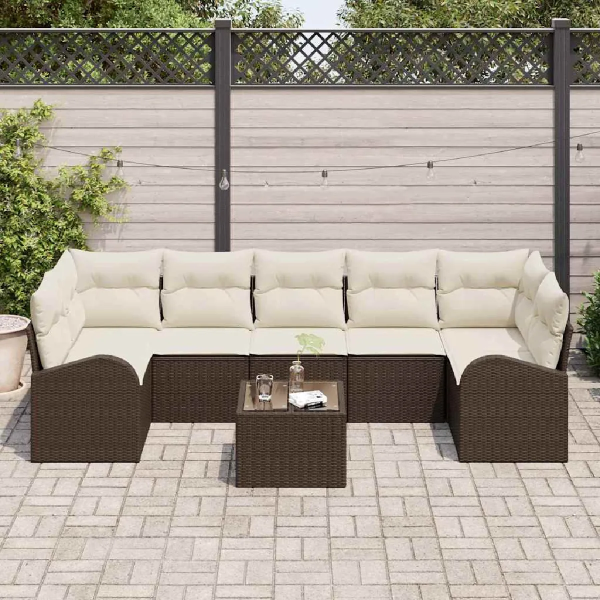 vidaXL Ensemble de canapé de jardin avec coussin 8 pcs Marron et Crème