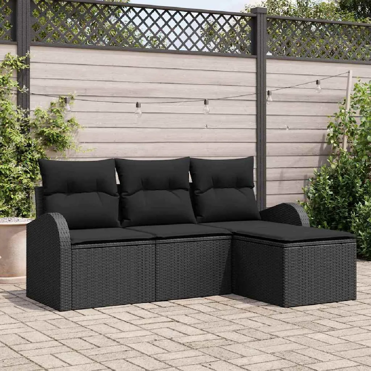 vidaXL Ensemble de canapé de jardin Noir polyrotin
