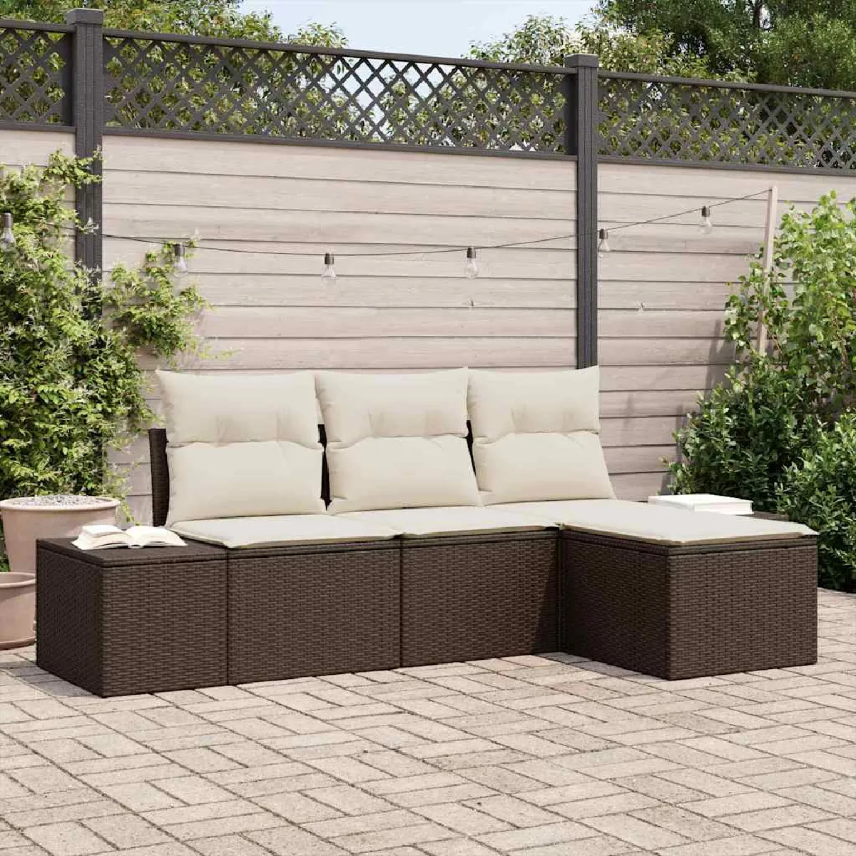 vidaXL Ensemble de canapé de jardin 4 pcs Marron polyrotin