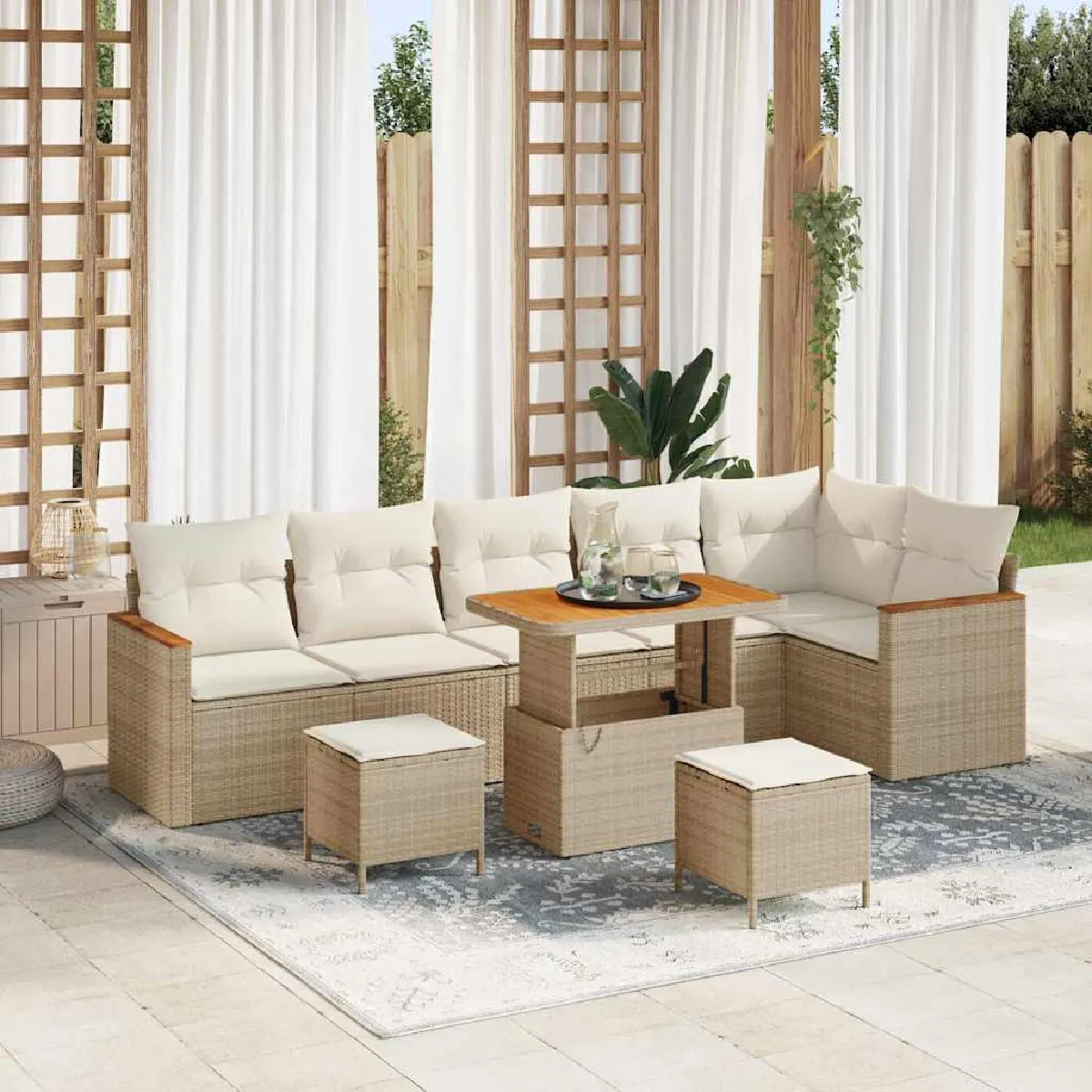 vidaXL Ensemble de canapé de jardin avec coussin Poly rotin - vue 1