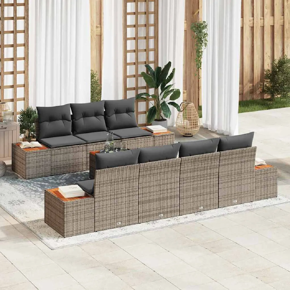 vidaXL Ensemble de canapé de jardin de 8 pièces avec coussins poly rotin acacia 3348040 - vue 2